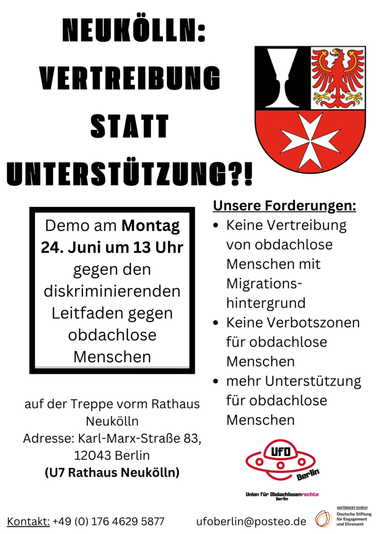 Unterstützung statt Vertreibung?! Demo in Neukölln am 24. Juni